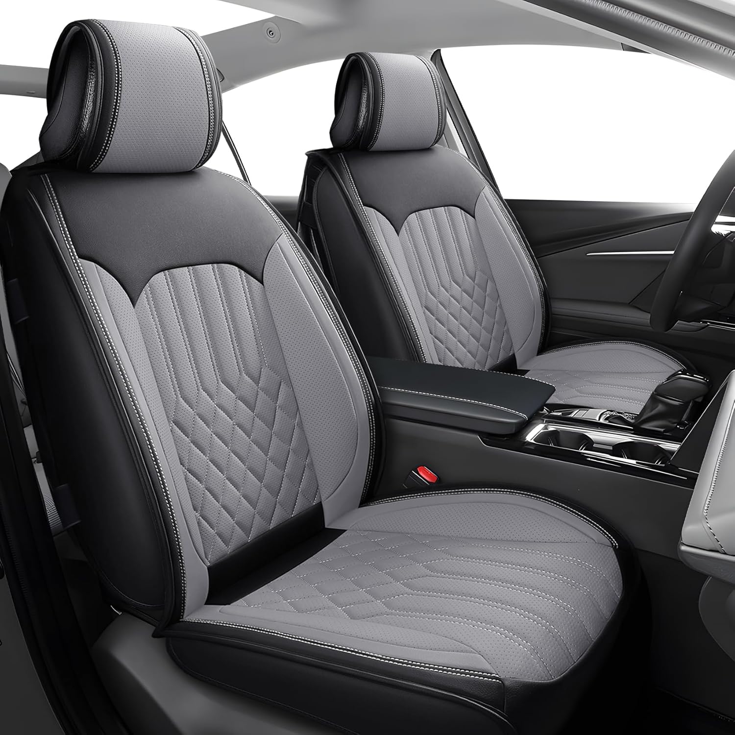 Tomatoman Faux Leather Car Seat Covers Compatible with Toyota Camry Hybrid LE SE XLE XSE Airbag Safe Waterproof Front Back Seat Protectors(Full Set/Black Grey)