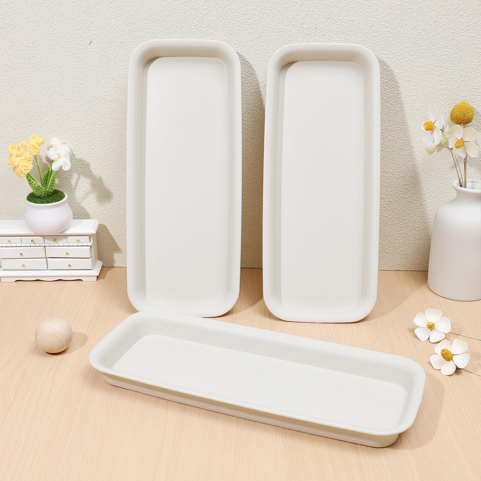 Garneck Lot de 3 soucoupes rectangulaires en Plastique - Bac de d'eau pour Plantes - Soucoupes pour Pots de Fleurs et jardinières de Balcon - Idéal pour l'intérieur et