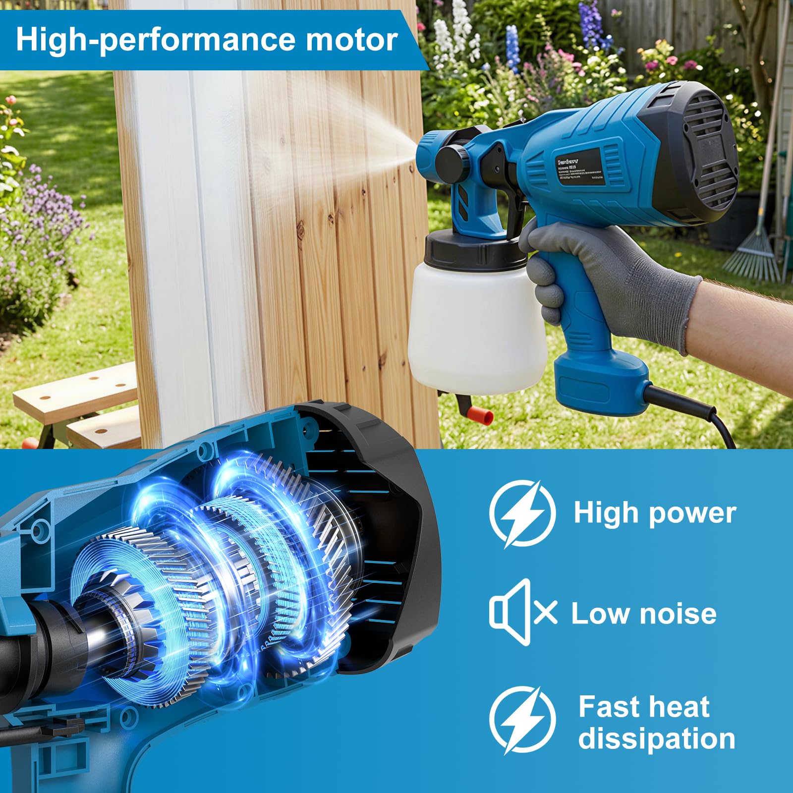 GGiking Pistola a spruzzo elettrica da 450 W con 2 ugelli e 3 spruzzi, ideale per recinzioni, capannoni, pareti, soffitti, mobili, armadi, giardino e molto altro ancora.