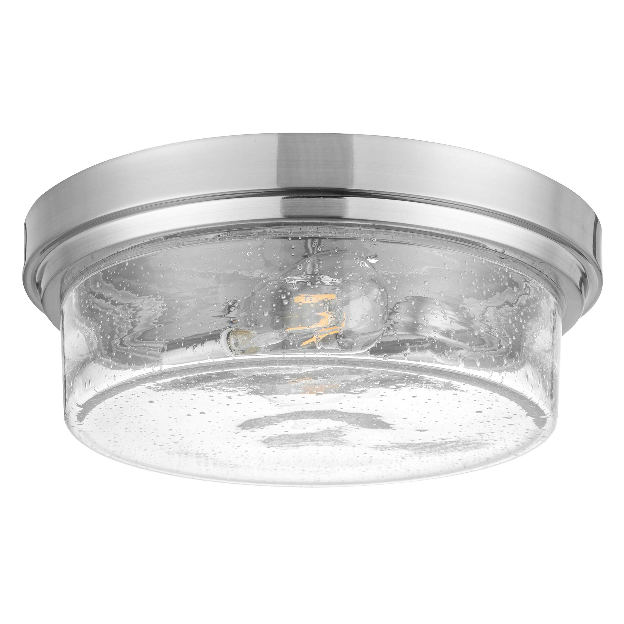 Prominence Home Madalyn 13" Brushed Nickel Flush Mount Clear Square Glass Drum Ceiling Light - 51540-01