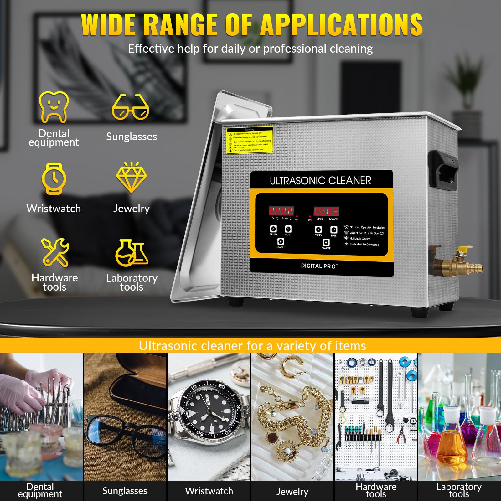 VELPAX 6.5L Ultraschallreinigungsgerät, Professioneller Edelstahl Ultraschallreiniger mit Heizung Timer ultraschallreiniger für Brillen, Uhren, Zahnersatz, Schmuck