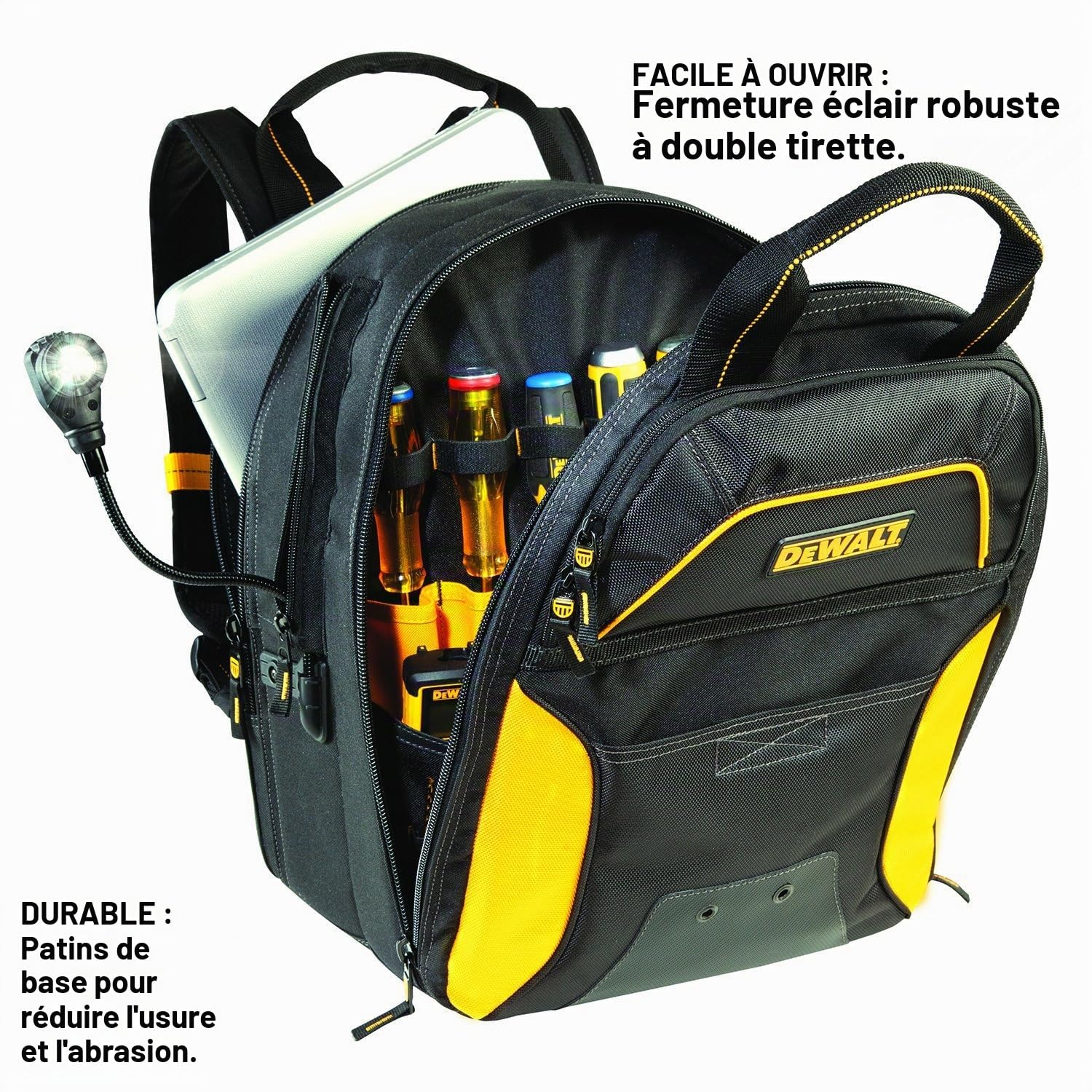 DEWALT DGCL33 Sac à dos lumineux avec 33 poches pour outils de chargement USB, jaune