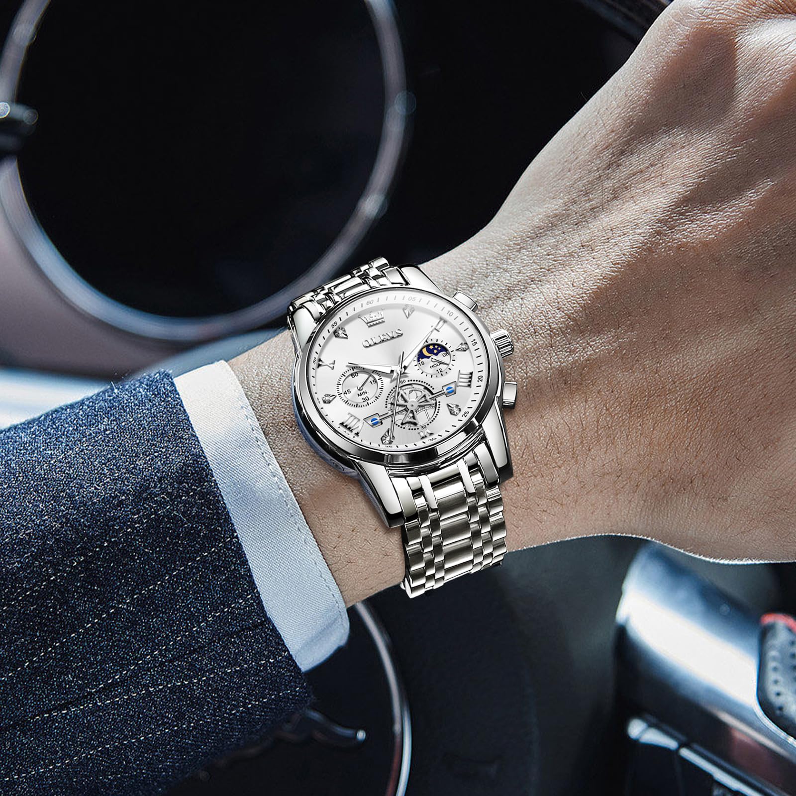 OLEVS Uhren Herren Chronograph Wasserdicht Analog Quarz Uhr Herren Mode Lässig Business Leuchtend Edelstahl Großgesicht Herrenuhr