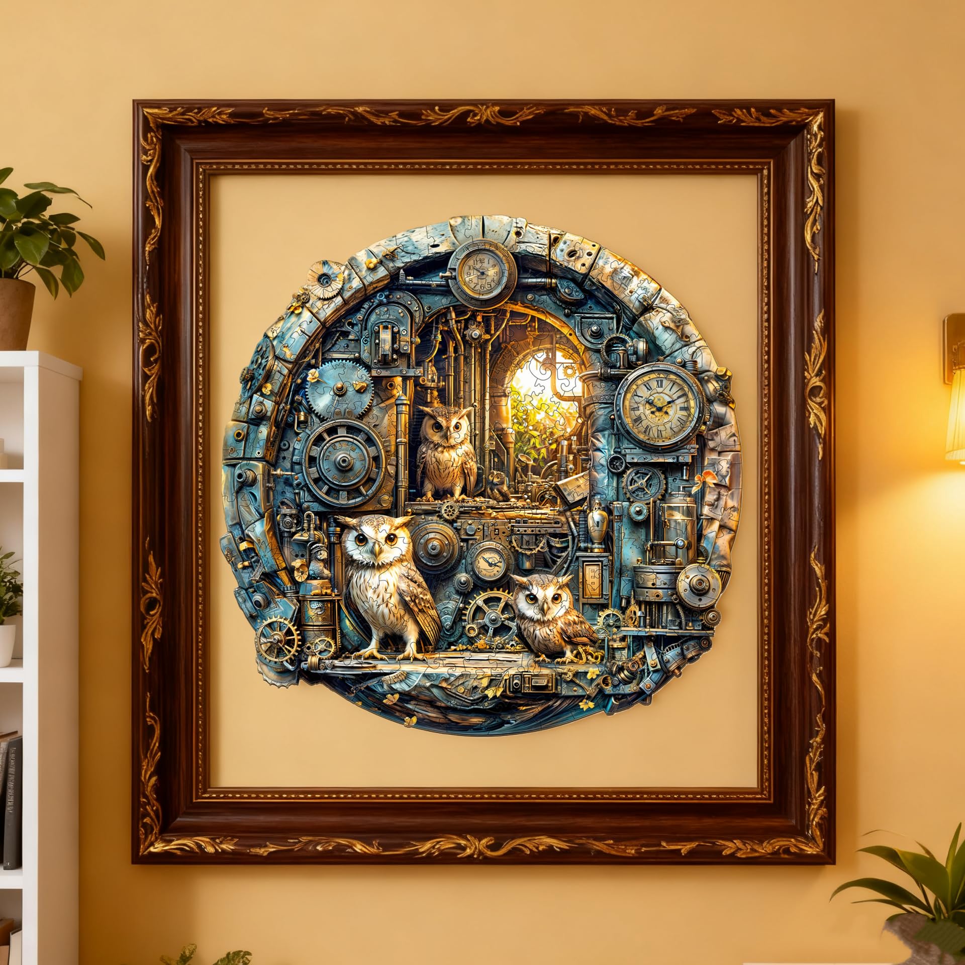 Rompecabezas de Madera para Adultos,200 Piezas Búho Steampunk Irregulares Puzzle de Madera,Puzzles para Adultos con Caja de Regalo, Decoración del Hogar