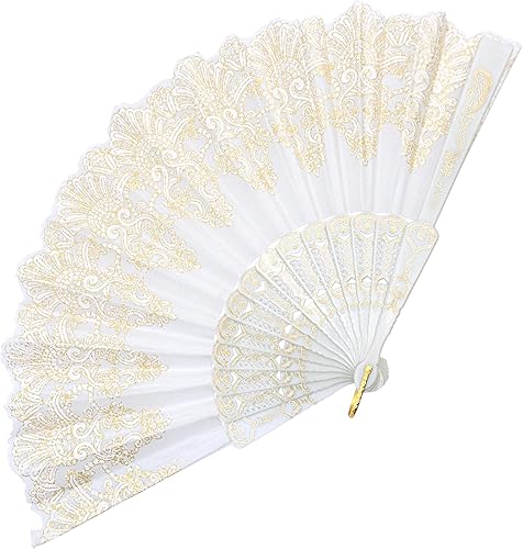 Abanico Plegable Chino de Mano Abanicos de Mano para Mujeres Plegables en Cantidad para Fiesta Boda Iglesia Baile (Blanco) Blanco,10 colores
