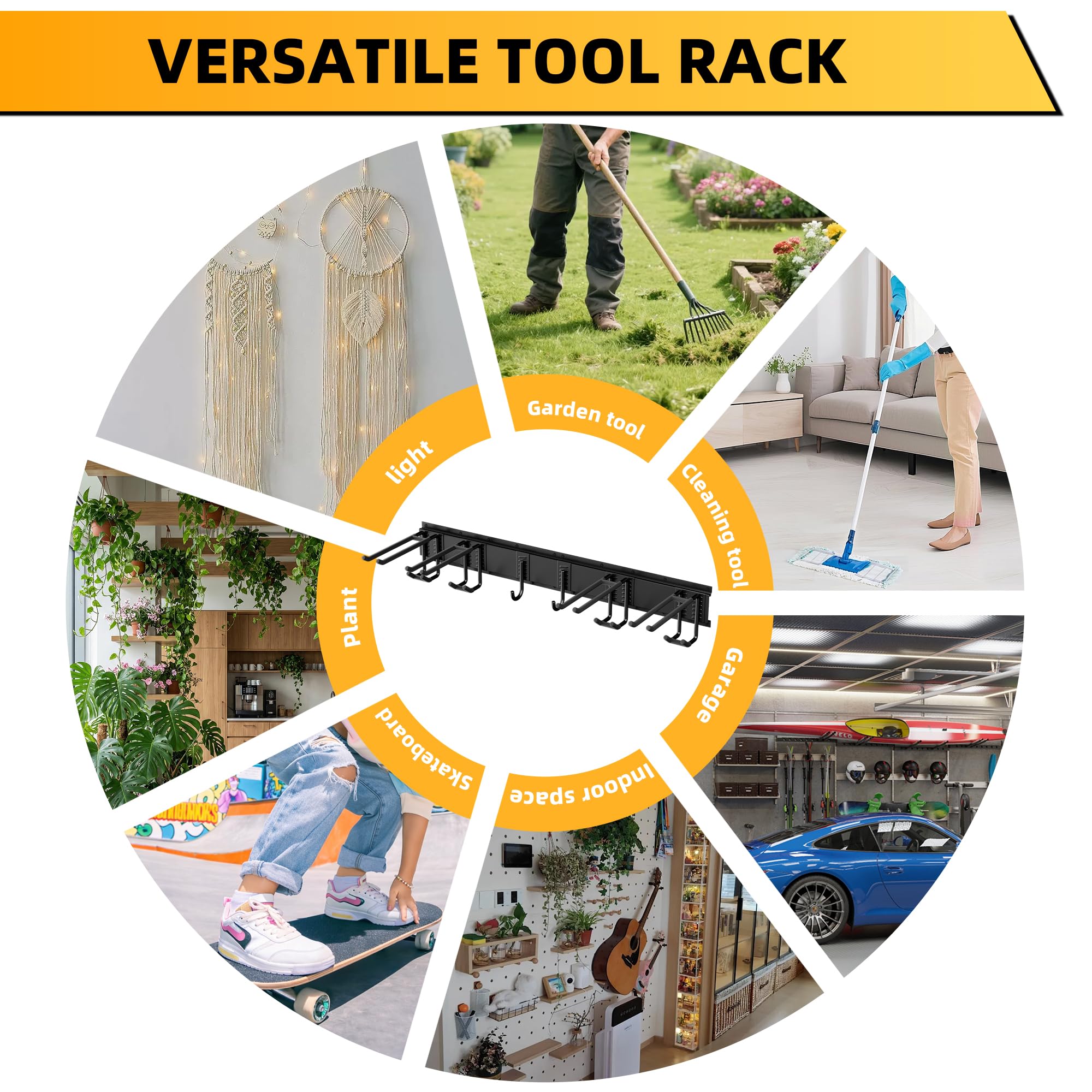 Gartengeräte Halterung 2er Set, Wandhalterung Gartengeräte Heavy Duty mit 180 kg Tragkraft, Gartengeräte Aufbewahrung aus Metall, Schaufelhalter für Garage, Garten, Keller(Schwarz)