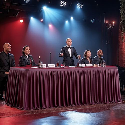 Miniatura 10 de Partisky Falda de mesa de poliéster burdeos para mesas rectangulares de 6 pies, mantel plisado resistente a las arrugas con volantes para banquetes,