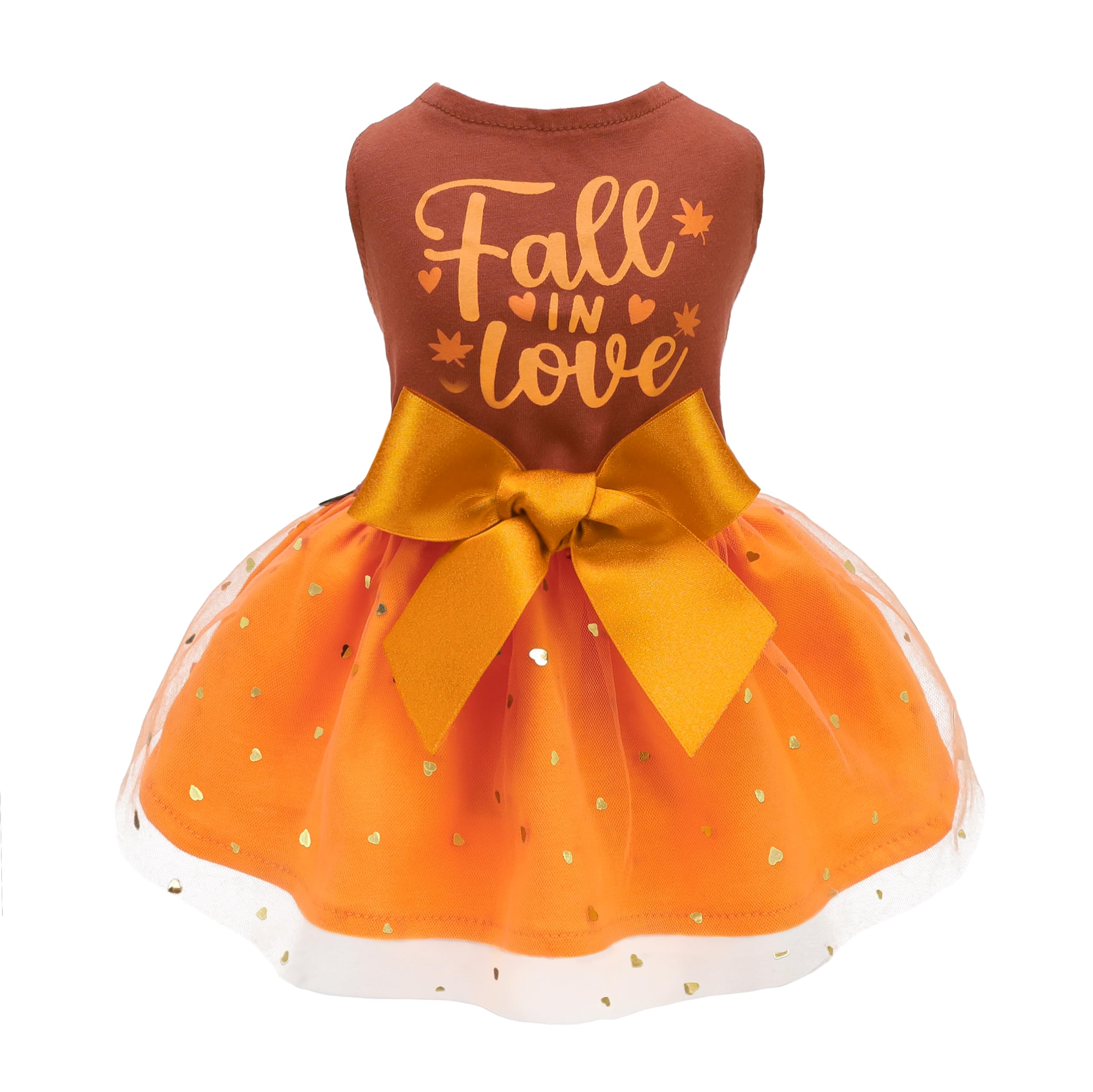 Fitwarm Thanksgiving Fall in Love Dog Dress, Sparkly Dog Clothes for Small Dogs Girl, Holiday Pet Tutu Dress, Cat Outfit, Brown, Orange, Large