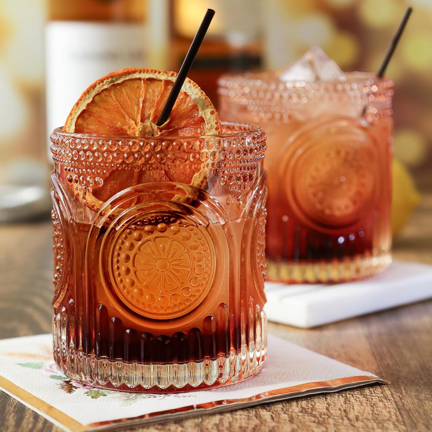 Ribbed Retro Arch Floral Rose Gold Drinking Glasses Set of 6, (10 oz) Vintage Glassware Set by Kate Aspen| Cocktail Glass Set, Juice Glass, Water Cups | Great Hostess Gift & Gift for New Home Owners - Image 8