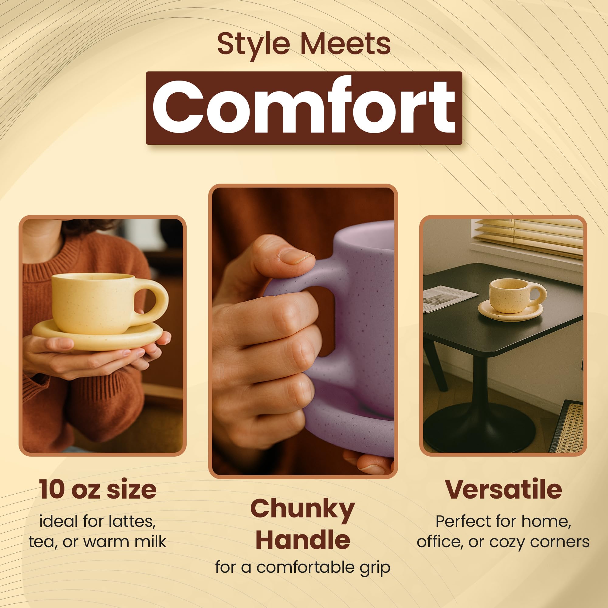 10oz Nordic Ceramic Mug with Saucer (Purple) thumbnail 4