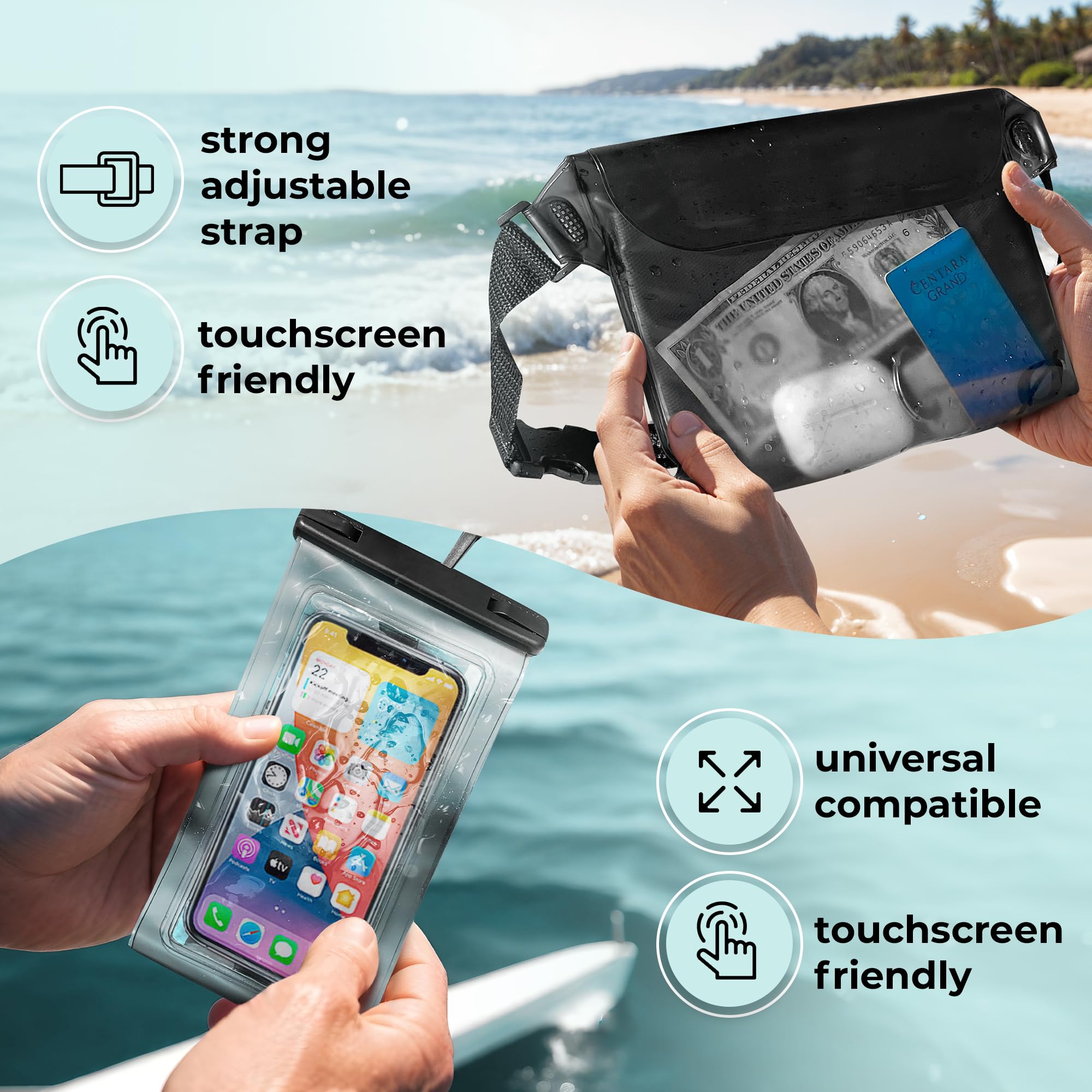 Nordlight Dry Bag e borse impermeabili - zaini impermeabili da 2l, 5l, 10l, 15, 20l, 30l, ccon chiusura a rotolo e tracolla con custodia impermeabile per cellulare e marsupio