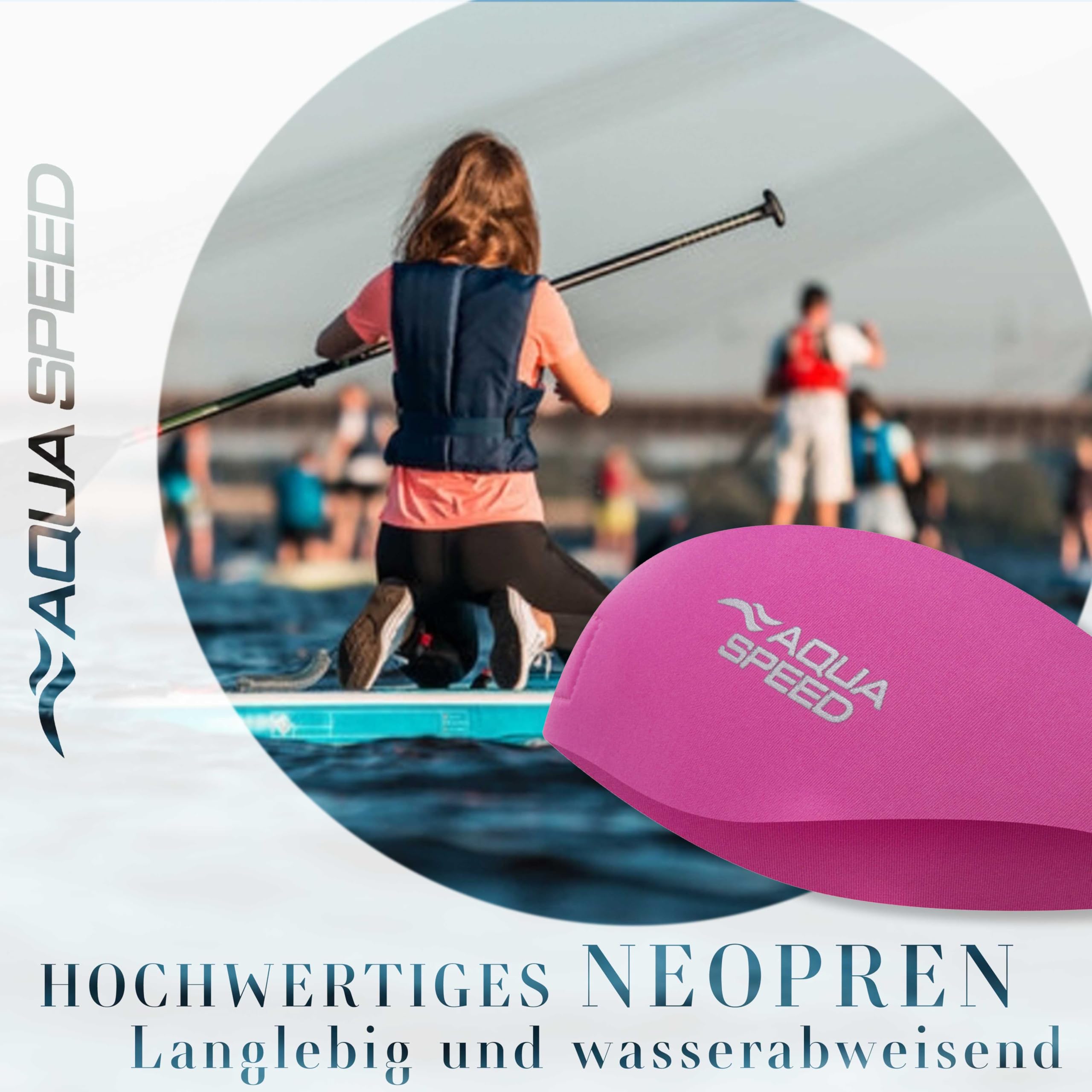 Aqua Speed EARBAND/EARBAND JR | Banda para la Cabeza | Niños | Adultos | Neopreno | Natación | Cinta de los oídos | Banda para el Cabello | Rosa