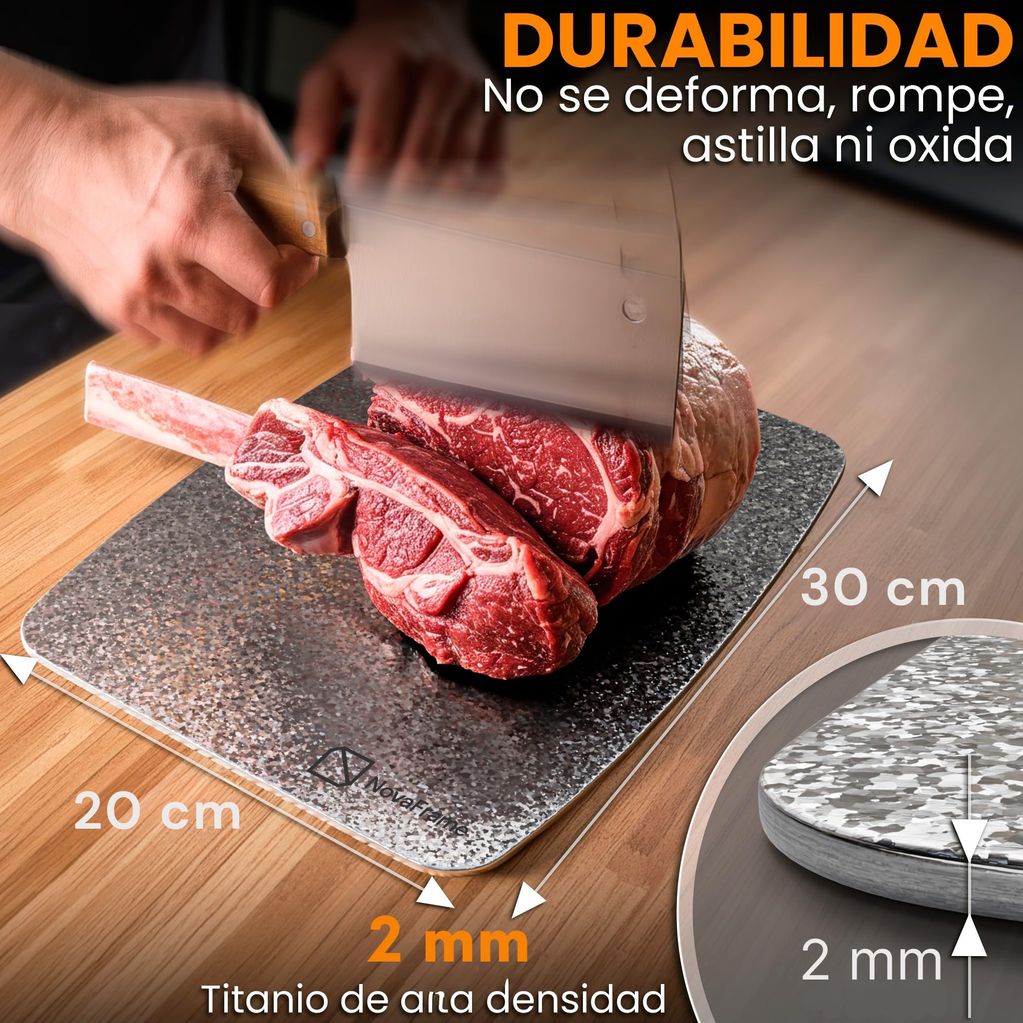 Tabla de cortar de titanio 100% puro – tabla cortar titanio doble cara, tabla antibacteriana para cocina, titanium cutting board ultra resistente, tabla de titanio puro premium (30x20cm) — view 4