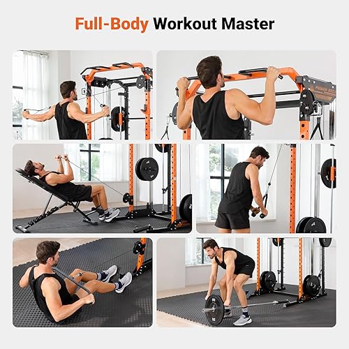 Miniatura 2 de YOLEO Smith Machine & Squat Rack Combo, Multi-Functional Power Racks with Adjustable Width & Pull-Up Bar, Cable Crossover Power Cage, Independent