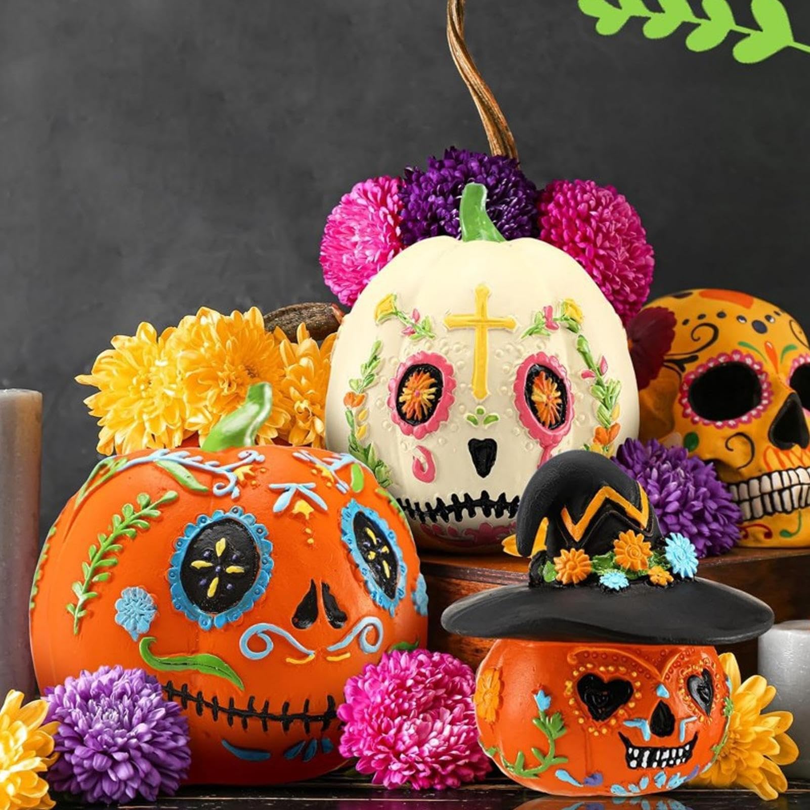 Dekoracje z dyni na zewnątrz - Spook stołowa figurka dyni z żywicy Dzień Zmarłych - horror Halloween rzeźba na festiwal podwórko ogród pokój sypialnia przyjęcie biurko korytarz