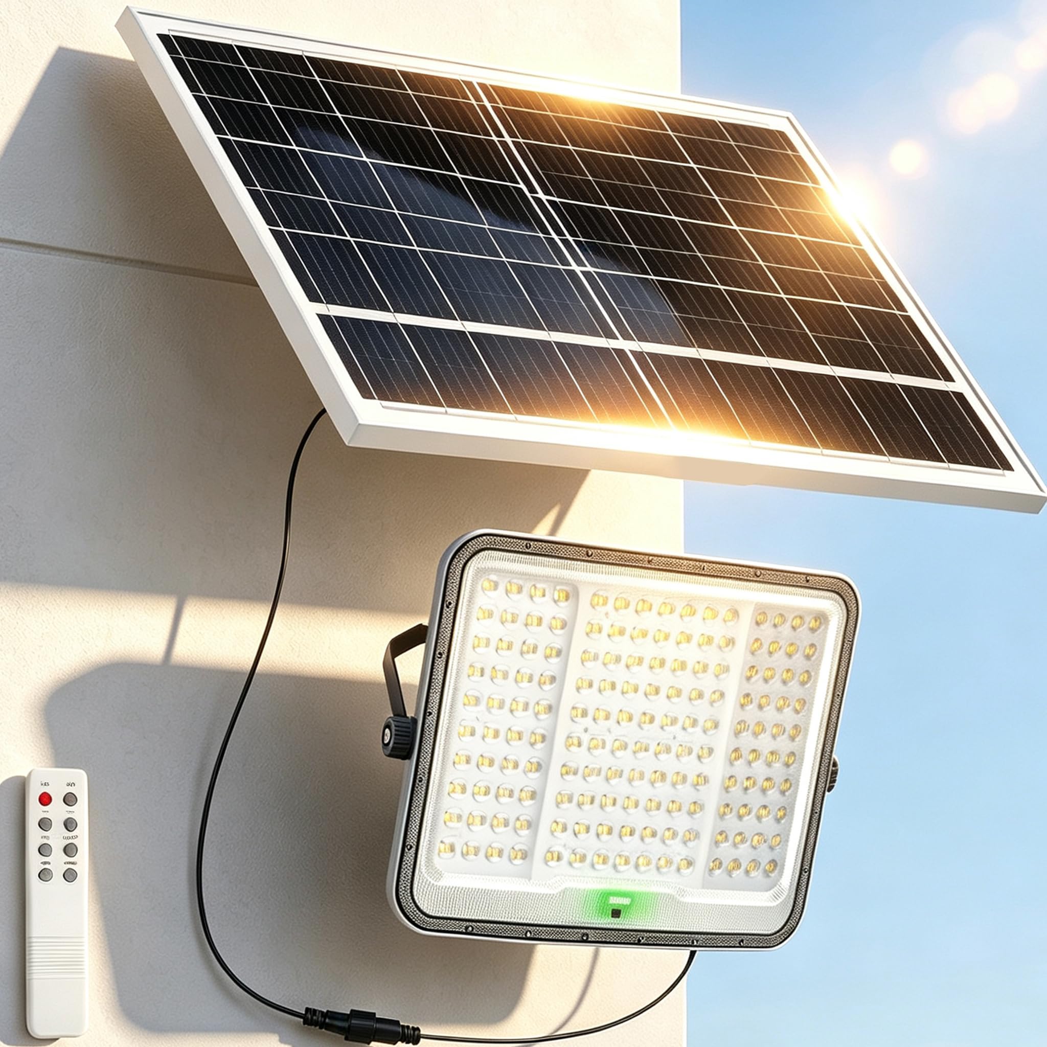 Aigostar Faro led esterno con grande pannello solare 300W 3000LM 20000mAH | Batteria di grande capacità,Dimmerabile 3000/4000/6500K,IP65,Faretto led per interno,giardino,portici,piscina, Cavo 5M