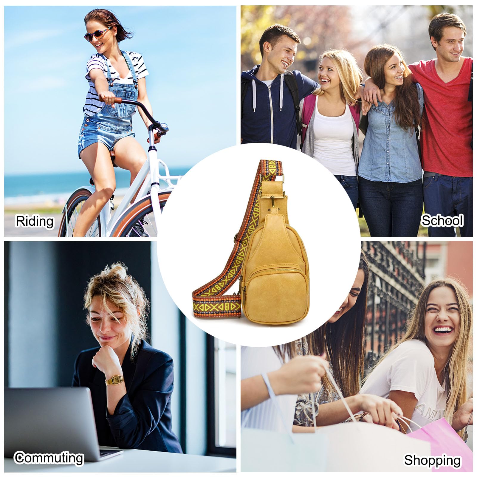 FANDARE Donna Zaino Monospalla Borsa a Tracolla da Palestra Con Tracolla Larga Regolabile - Elegante Borsa a Spalla in Pelle PU - Pochette Telefono Borsello Crossbody per Viaggio - Giallo