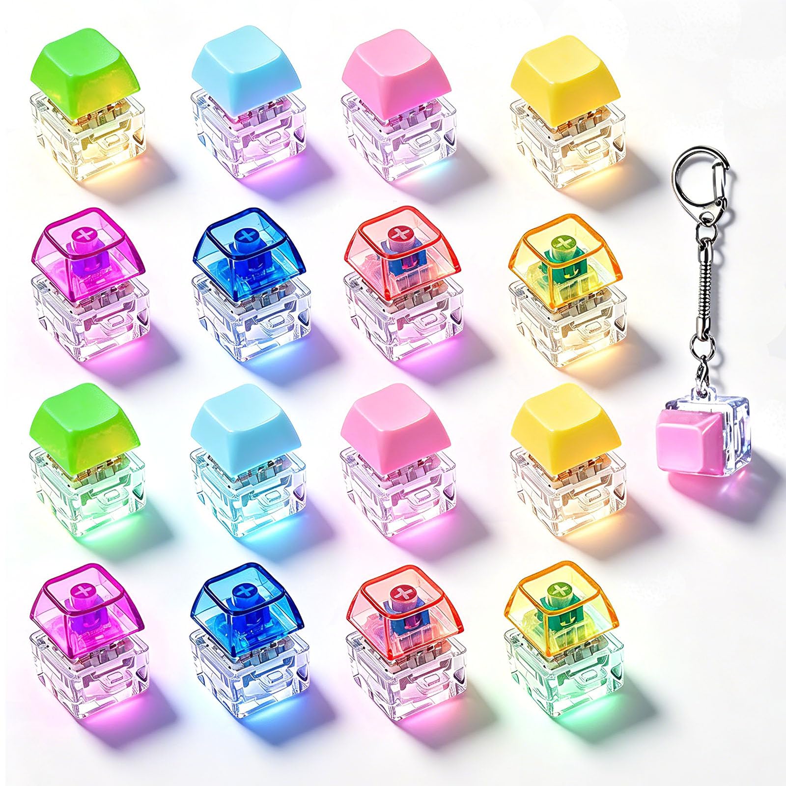 Photo 1 of 16 Pcs Keyboard Fidget Toy, Clickers Keyboard Keychain with LED Lights