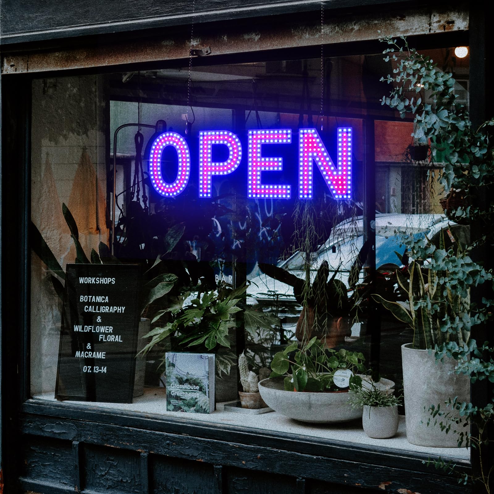 LED Open Signs for Business 16x5" Red&amp;Blue Dimmable for Storefront Bar