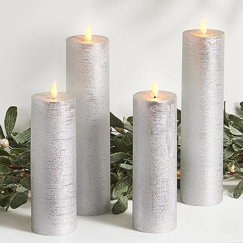 Miniatura 1 de LampLust Velas parpadeantes sin llama, juego de 4 velas plateadas, funciona con pilas, velas románticas, ideales para decoración de propuestas,