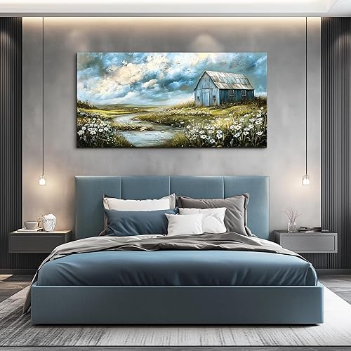 Miniatura 8 de PHAOHUAXM Lienzo grande para decoración de pared para sala de estar, arte de pared gris para dormitorio, campo, paisaje, flores, acuarela, oficina,