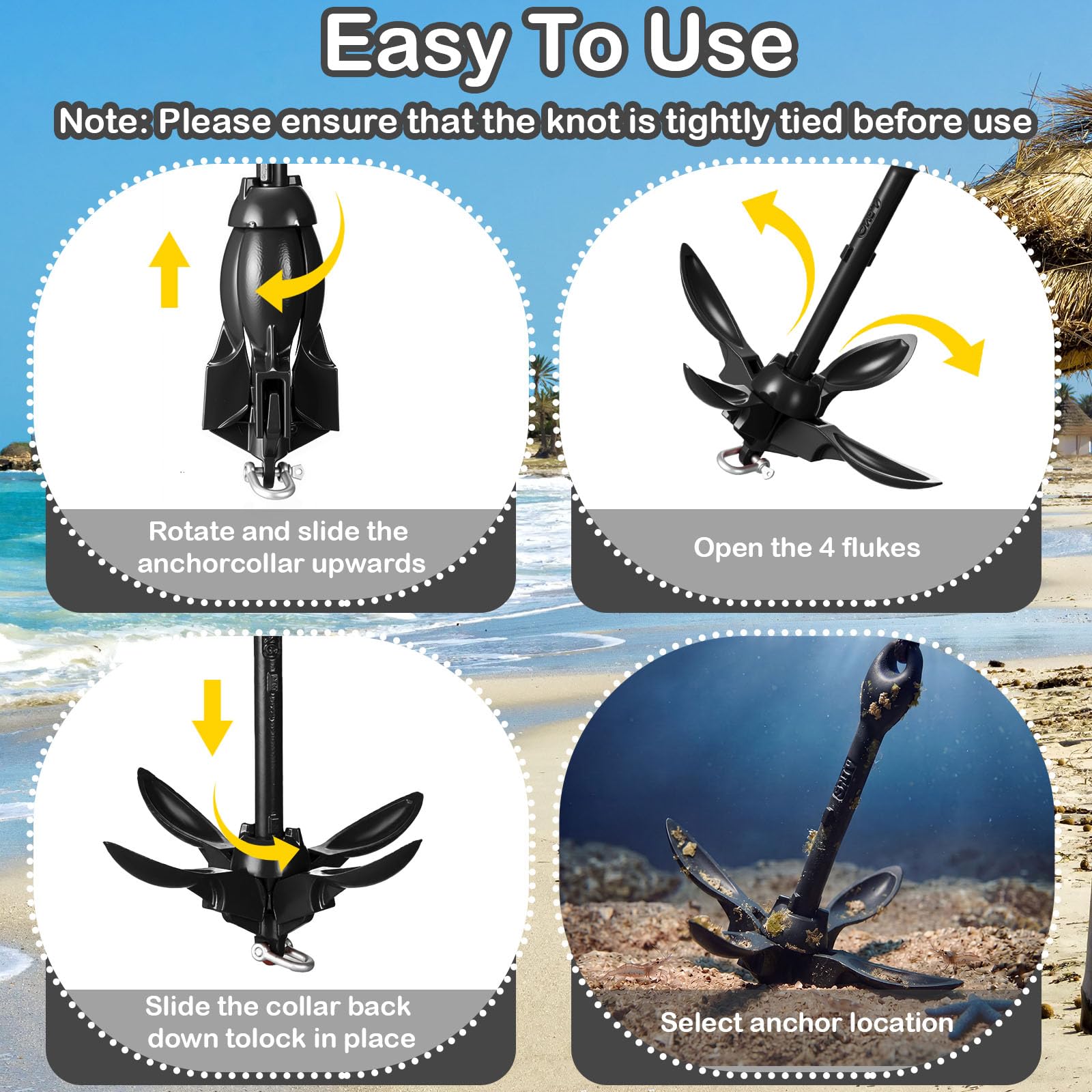 MorningRo 1 Packung Marine Kajak Anker Kit 1,5 kg Faltbarer Grapnel Anker Kit Boot Anker Kajak Angeln Zubehör für kleine Boote Kajaks Kanu Paddle Boards