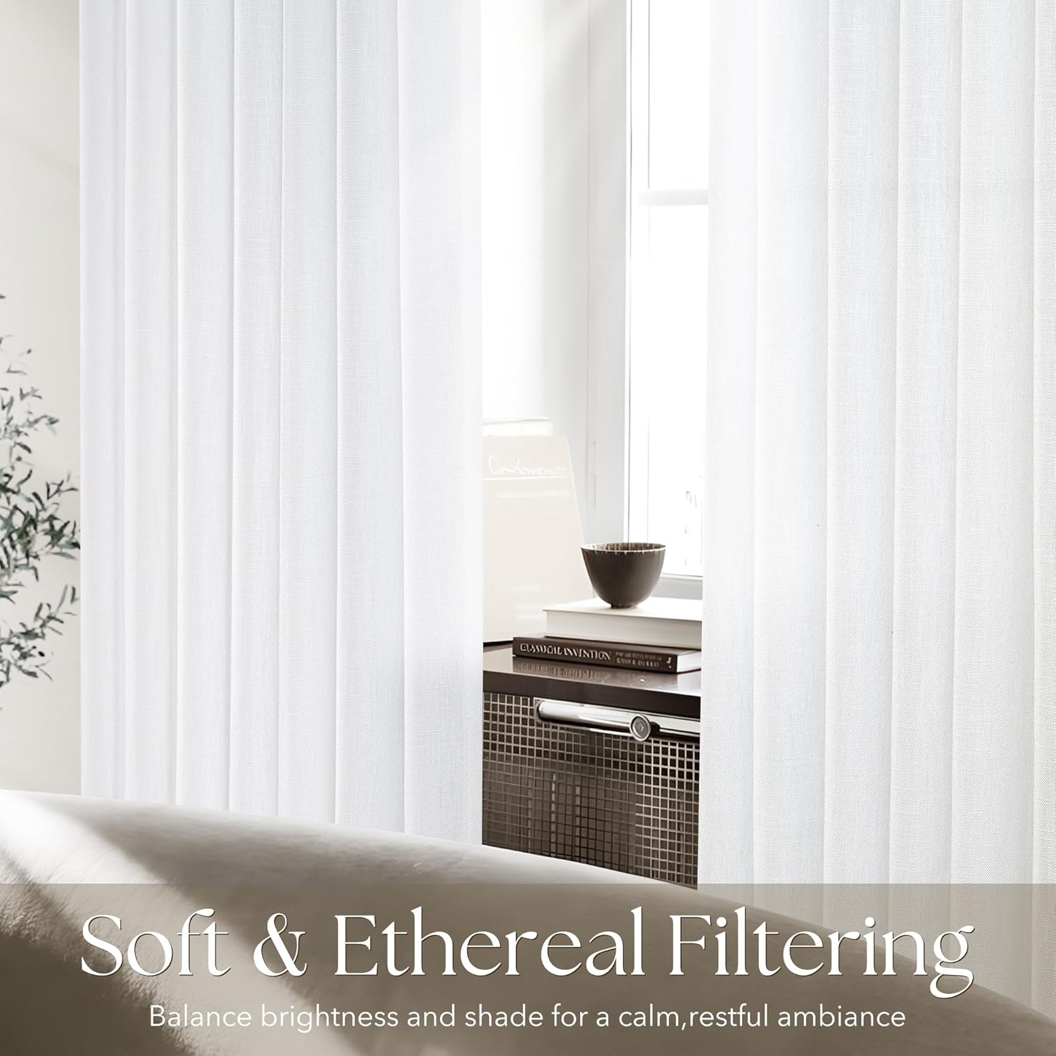 Pinch Pleated White Linen Curtains 84 inches Long for bedroom 2 Panels Light Filtering Semi Sheer White Pinch Pleat Curtain Modern Coastal Decor Off White Cotton Textured Living Room Window Drapes