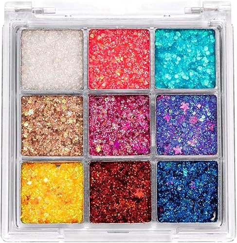 Glitter Eyeshadow Palette Makeup 9 Colors Bright Eye Shadow Roll on Body Glitter Colorful Shimmer Sparkle Eyeshadow Christmas Long Lasting