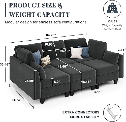 Miniatura 3 de Sofá cama seccional, sofá modular de 6 plazas, cómodo sofá cama seccional, sofás convertibles con otomanas, sofás modulares seccionales para sala de