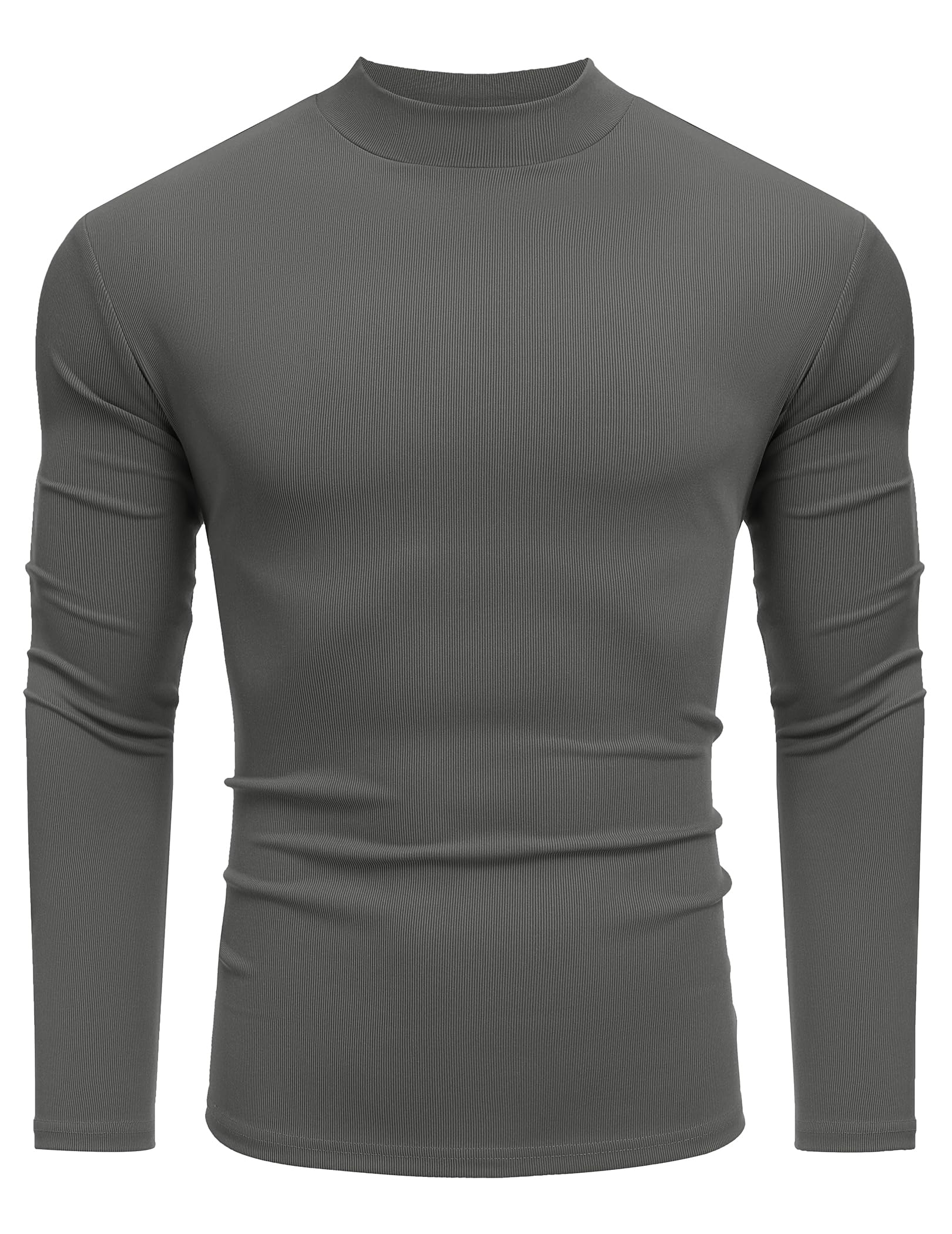 COOFANDY Camicia da uomo a collo alto a maniche lunghe slim fit basic t-shirt leggera a costine maglione pullover