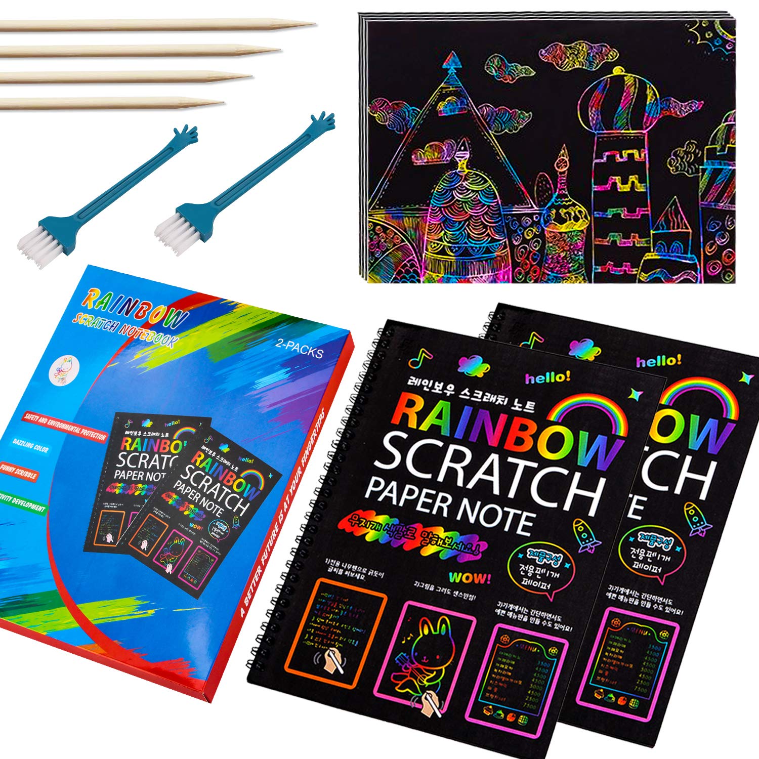Scratch Paper Notebooks Packs X 24 Sheets, Magic Rainbow Scratch Off