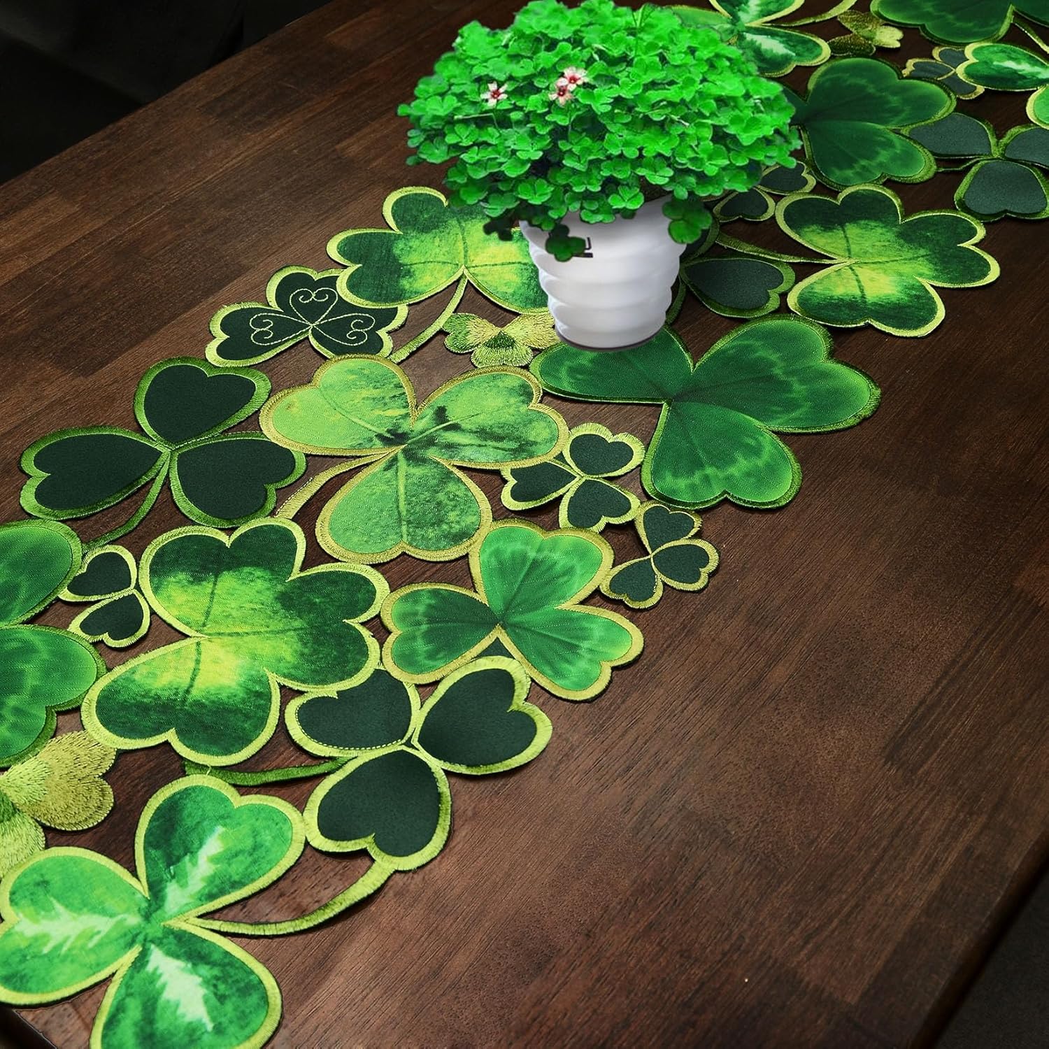 Grelucgo Embroidered Decorative Clover Table Runner for St. Patrick's Day (13x90 inches)