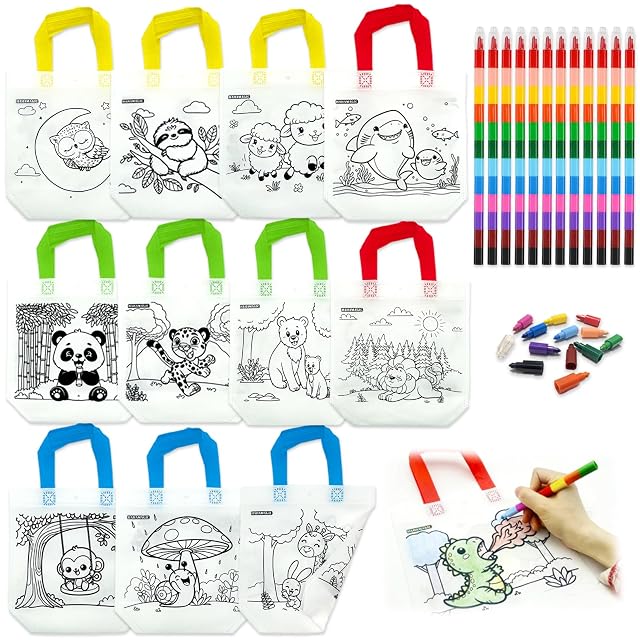 HahaMagic 12 Bolsas para Colorear y 12 Ceras de Colores(12 en 1) ¡Ideal para Fiestas Infantiles