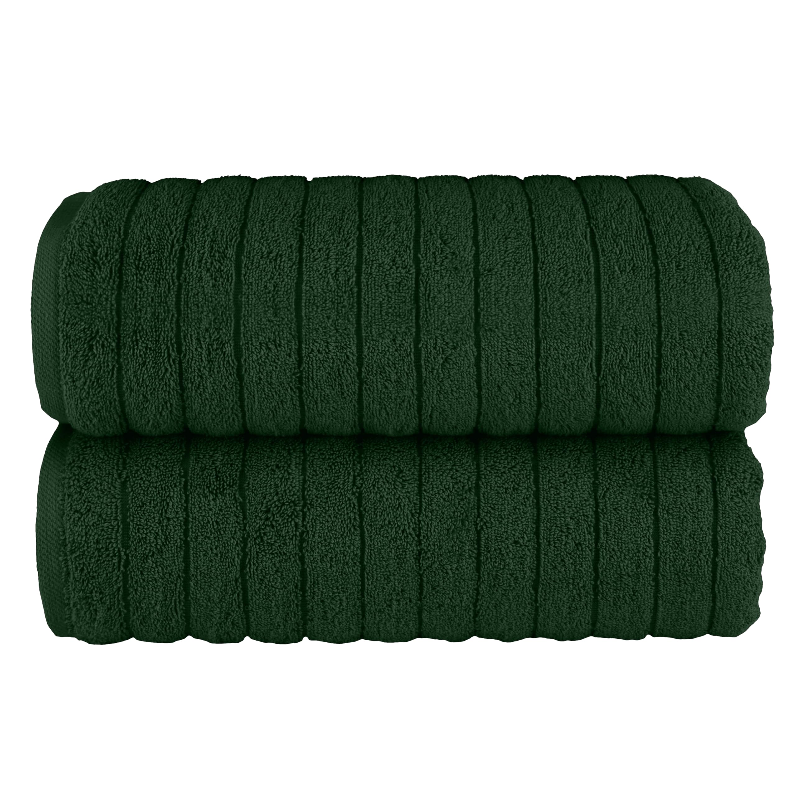 Elegant Comfort 100% Turkish Cotton Corduroy Ribbed Luxury Soft 2 Pack Bath Towels 27 x 54 Inch - Ultra Plush, Absorbent, Quick Dry, Hotel Spa Quality Towels for Bathroom Essentials, Hunter Green