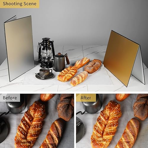 Miniatura 3 de Meking Cartón reflector de luz 3 en 1 de 17 x 12 pulgadas, tablero difusor de luz plegable para estudio para fotografía de productos de naturaleza