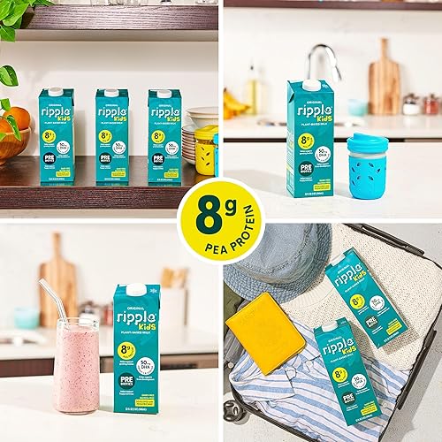 Miniatura 6 de Ripple Leche no láctea para niños, leche vegana con 0.31 onzas de proteína de guisante, cajas de cartón estables sin OMG, a base de plantas, sin