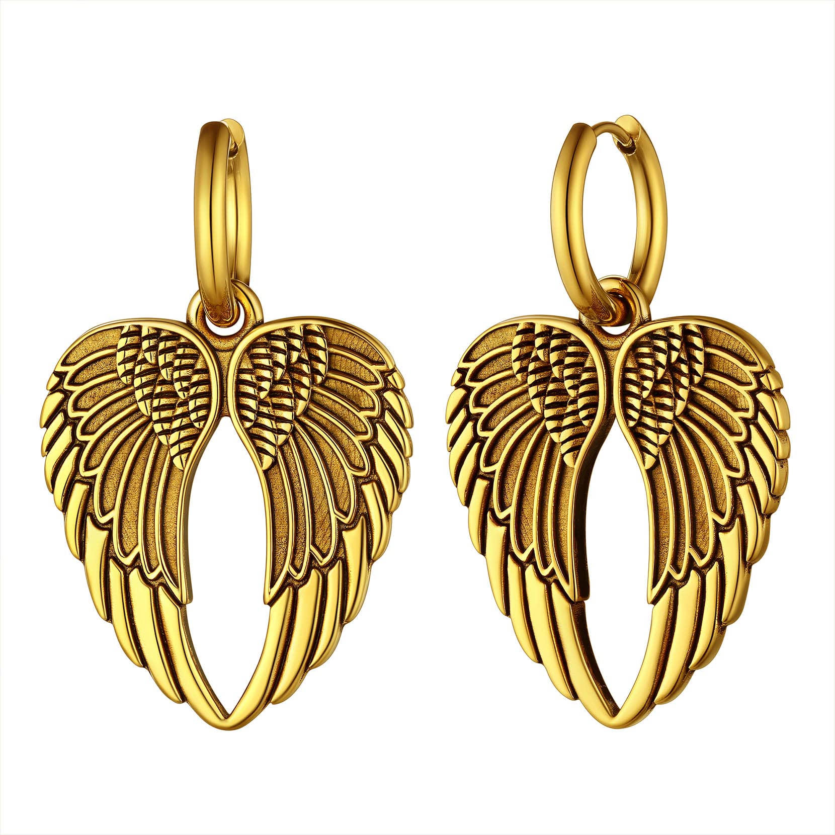 Richsteel Un Par Pendientes Aros con Colgantes Guitarra/Alas/Arañas/Símbolo Dólar, 12mm Aros Pendientes Hombres Mujeres Acero Inoxidable Estilo Rock Gótico Hip Hop