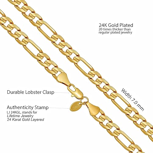 Miniatura 4 de LIFETIME JEWELRY Collar de cadena Figaro de 0276in corte de diamante chapado en oro real de 24 quilates Chapado en oro No es una piedra preciosa