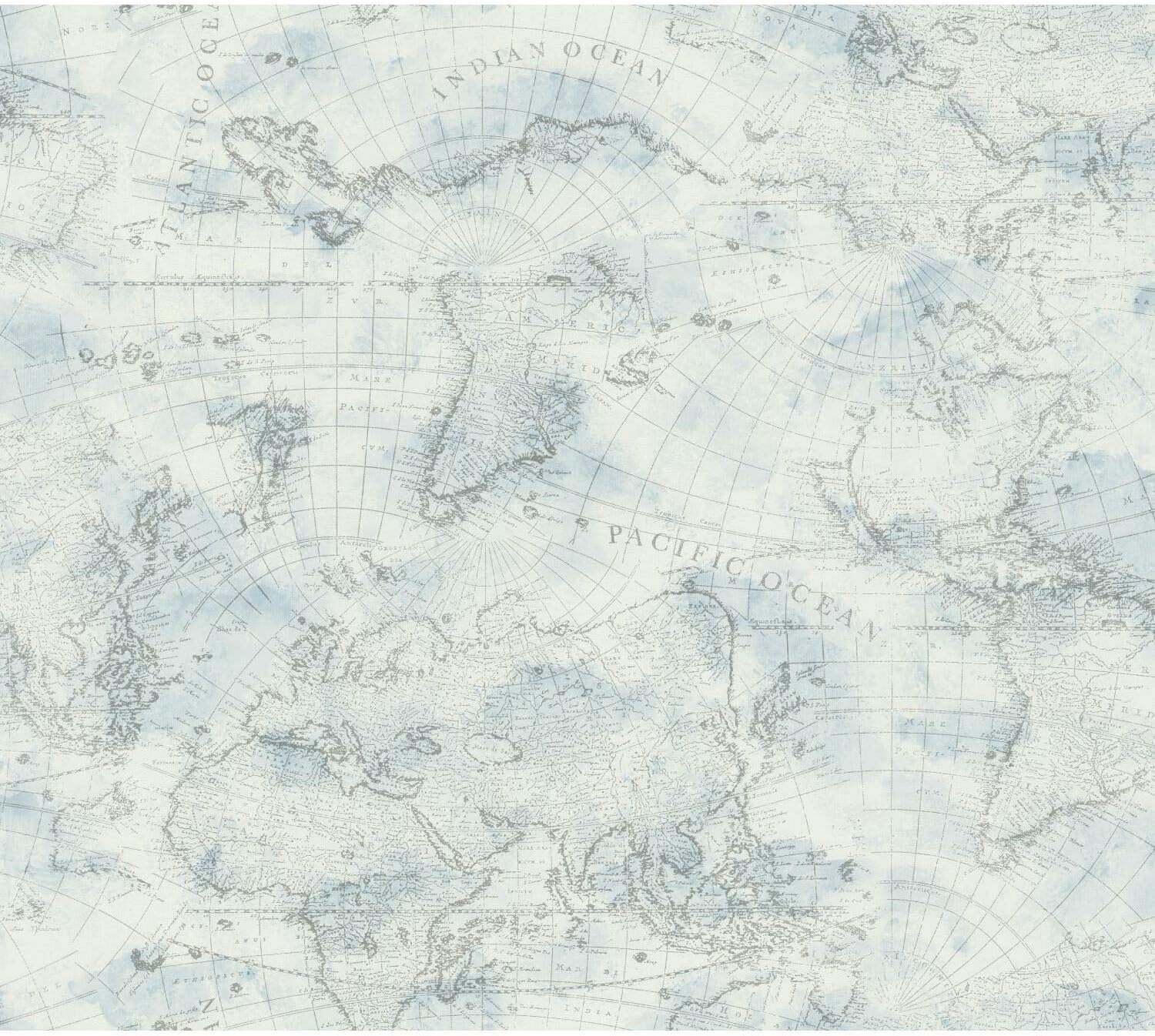 York Wallcoverings PSW1131RL Coastal Map Blue & Grey Premium Peel and Stick Wallpaper
