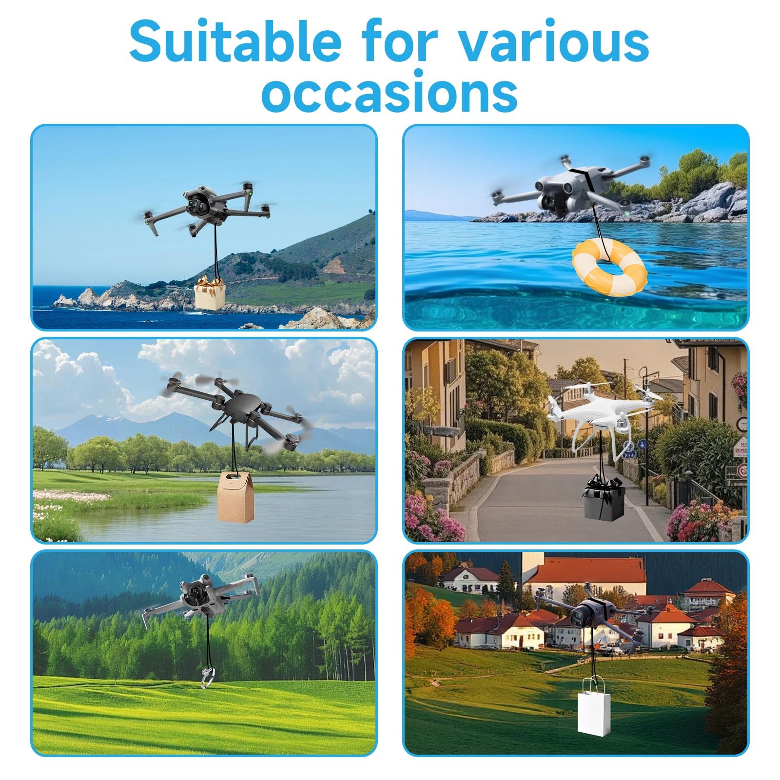 Lanzador de Drones Universal con Mando a Distancia 2.4G, Sistema Airdrop para DJI Mini 3 Pro/Mini 2/Mavic Air, Capacidad 750g, Ideal para Pesca, Bodas y Fiestas