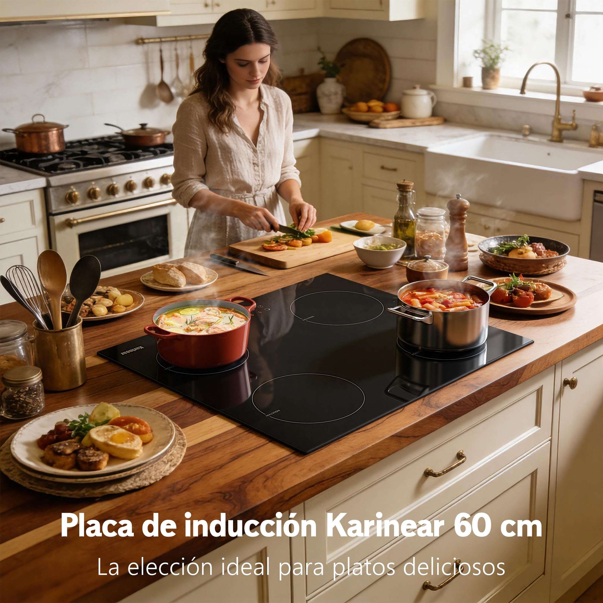 Karinear Placa de Induccion 4 Fuegos 60 CM con Enchufe, Inducción 3500 W