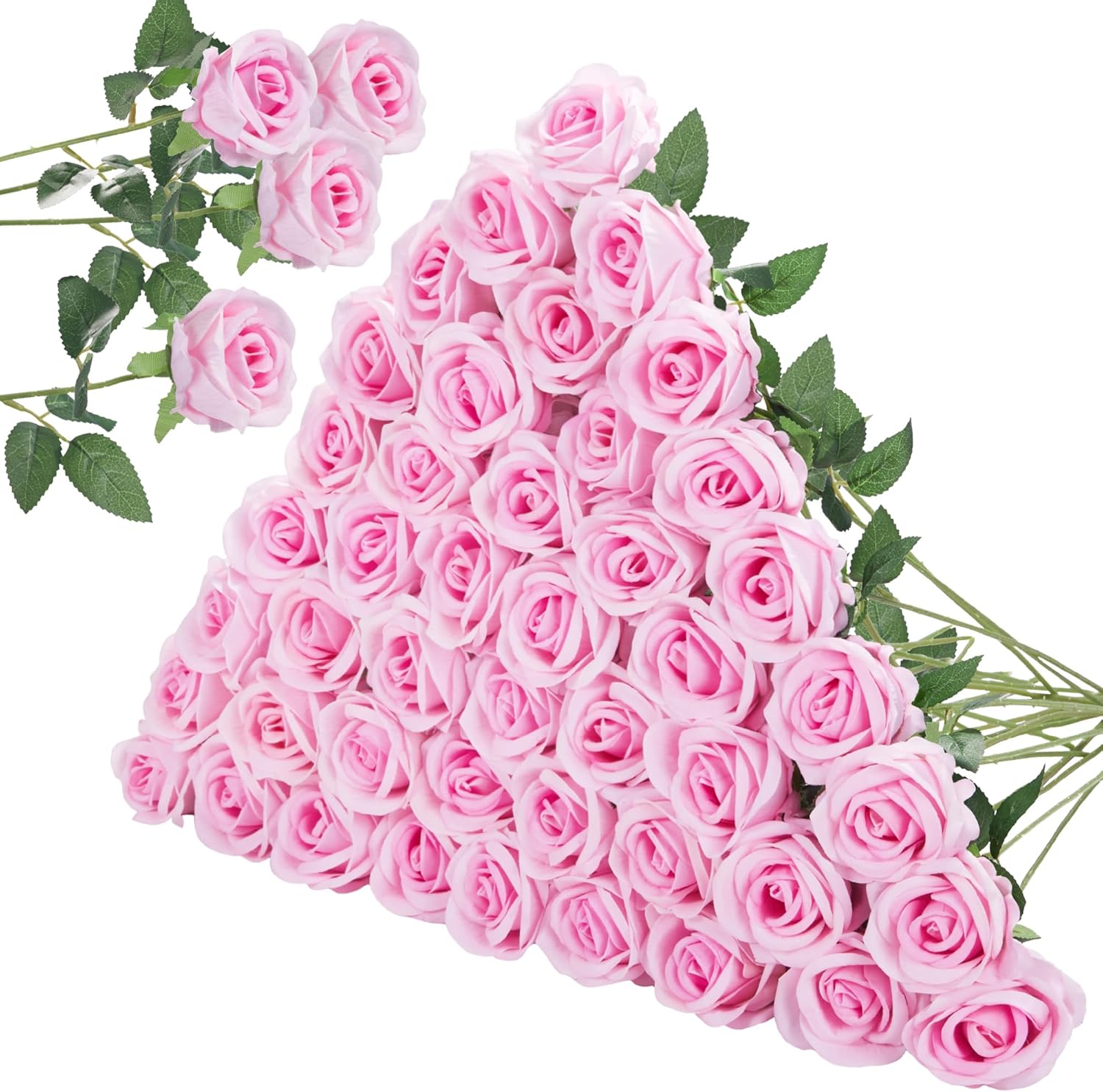 InnoGear 50 Pcs Pink Roses Artificial Flowers, Fake Velvet Silk Rose Bulk Faux Flower for Decoration DIY Wedding Centerpieces Proposal Bridal Bouquets Shower Party Home Floral Decor (50, Pink)