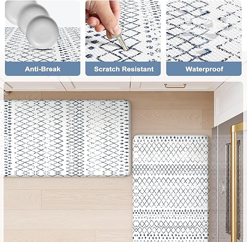 Vista 242 de KIMODE - Juego de 2 tapetes de cocina bohemios, antifatiga, antideslizantes, impermeables, ergonómicos, acolchados, cómodos, para lavandería, Caqui