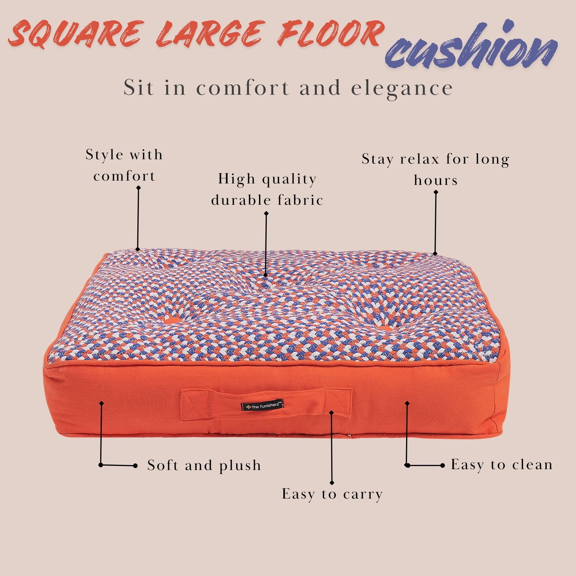 Orange Woven Floor Cushion - Cozy Seating & Meditation -2
