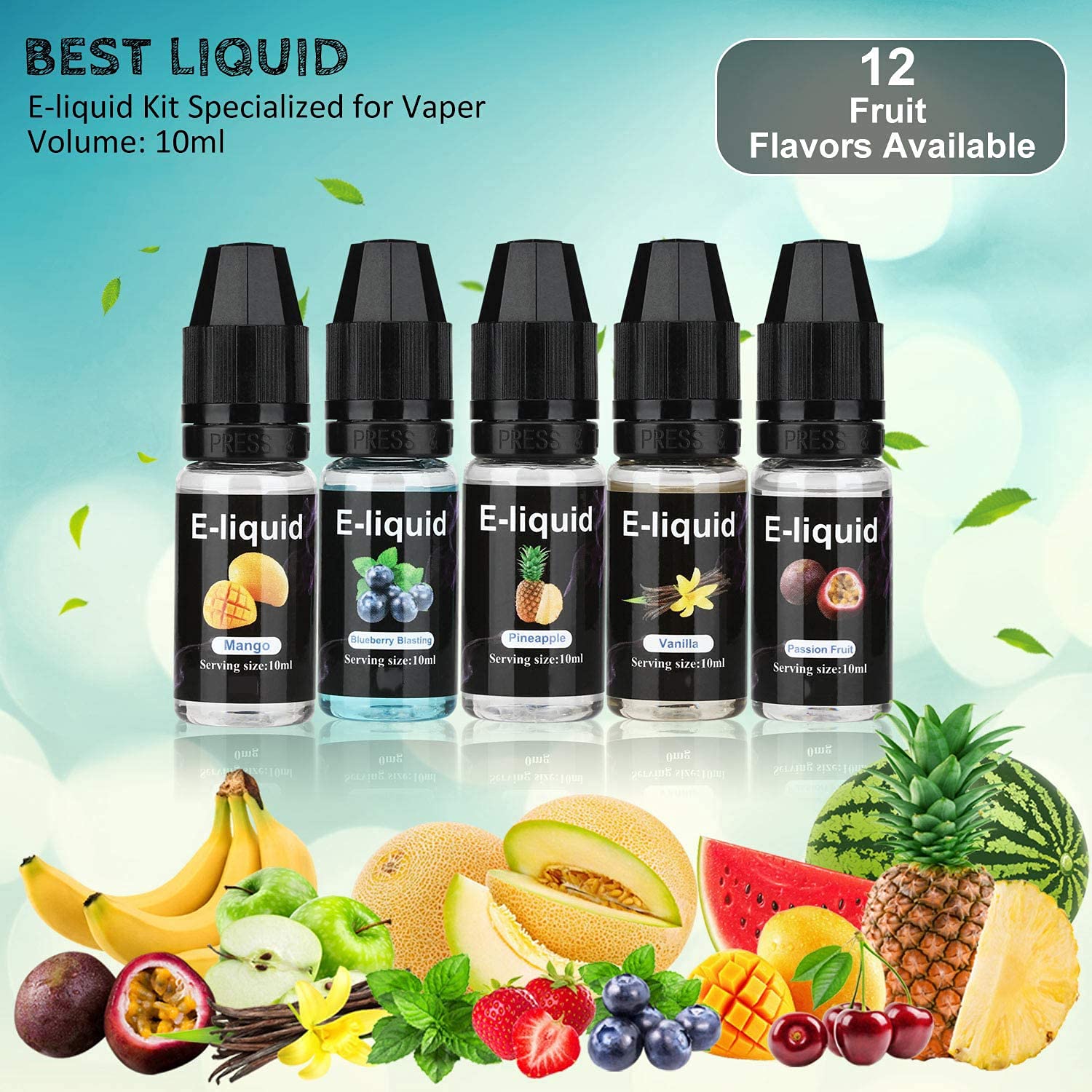 E-Liquide Sans Nicotine Ni Tabac pour Cigarettes Electroniques,70VG/30PG de  Fruits Eliquid,12 * 10ml Liquide : Amazon.fr: High-Tech
