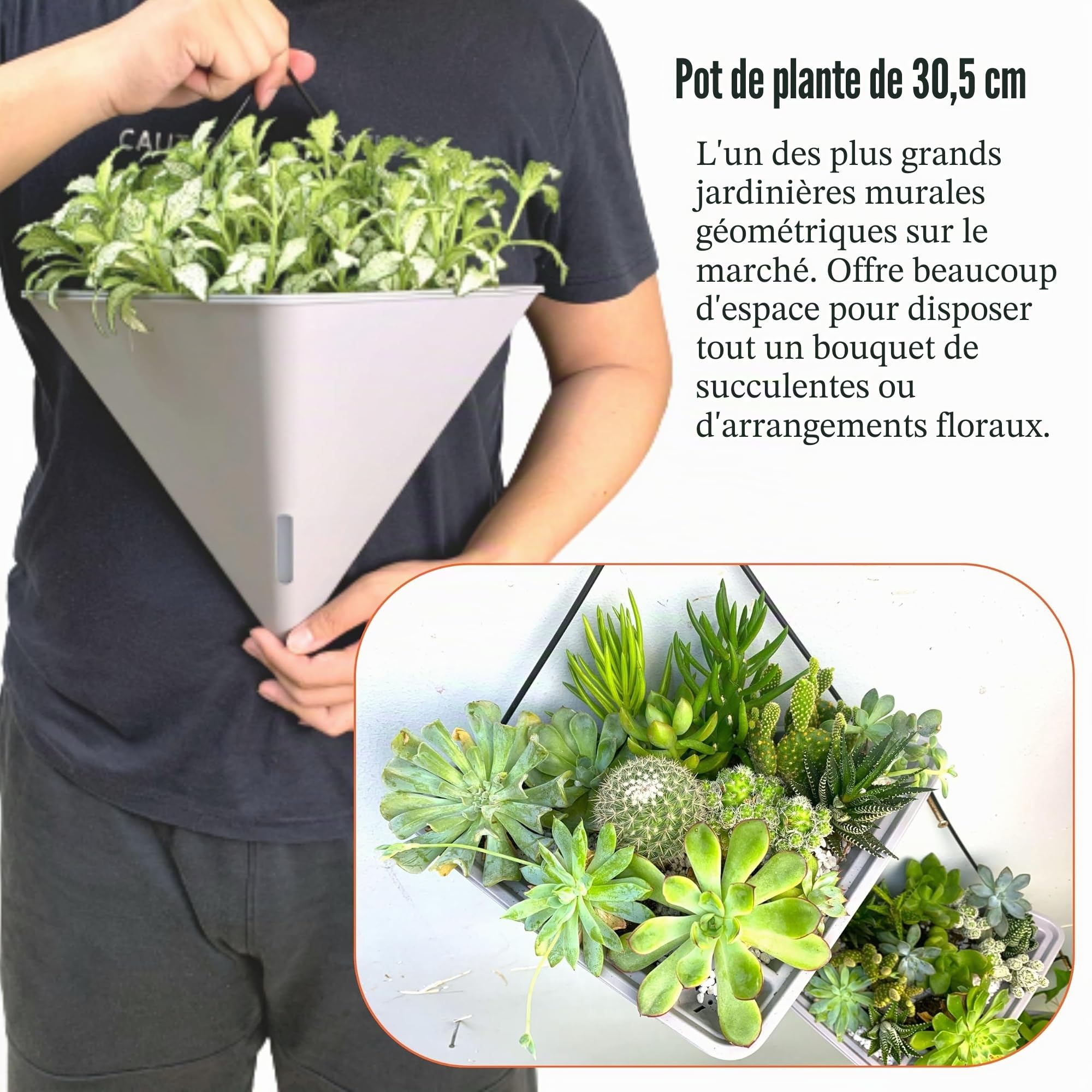 LaLaGreen Lot de 4 pots de fleurs muraux pour plantes d'intérieur – Grand vase à fleurs à arrosage automatique avec support en métal – Support mural moderne et élégant pour plantes grasses – 30,5 cm
