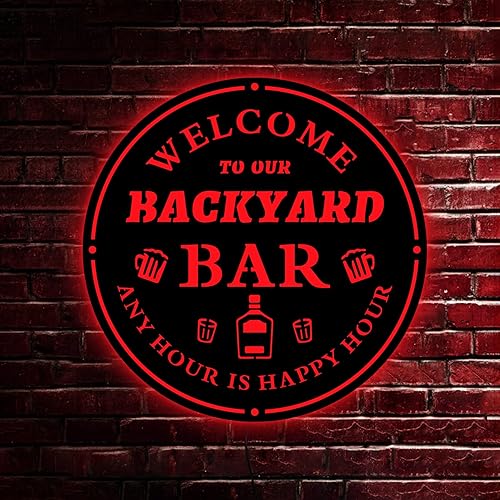 Miniatura 7 de Letrero de barra de neón con texto en inglés "Welcome To Our Backyard Bar", letrero de luz LED de barra, arte de pared de luz de neón, letreros de
