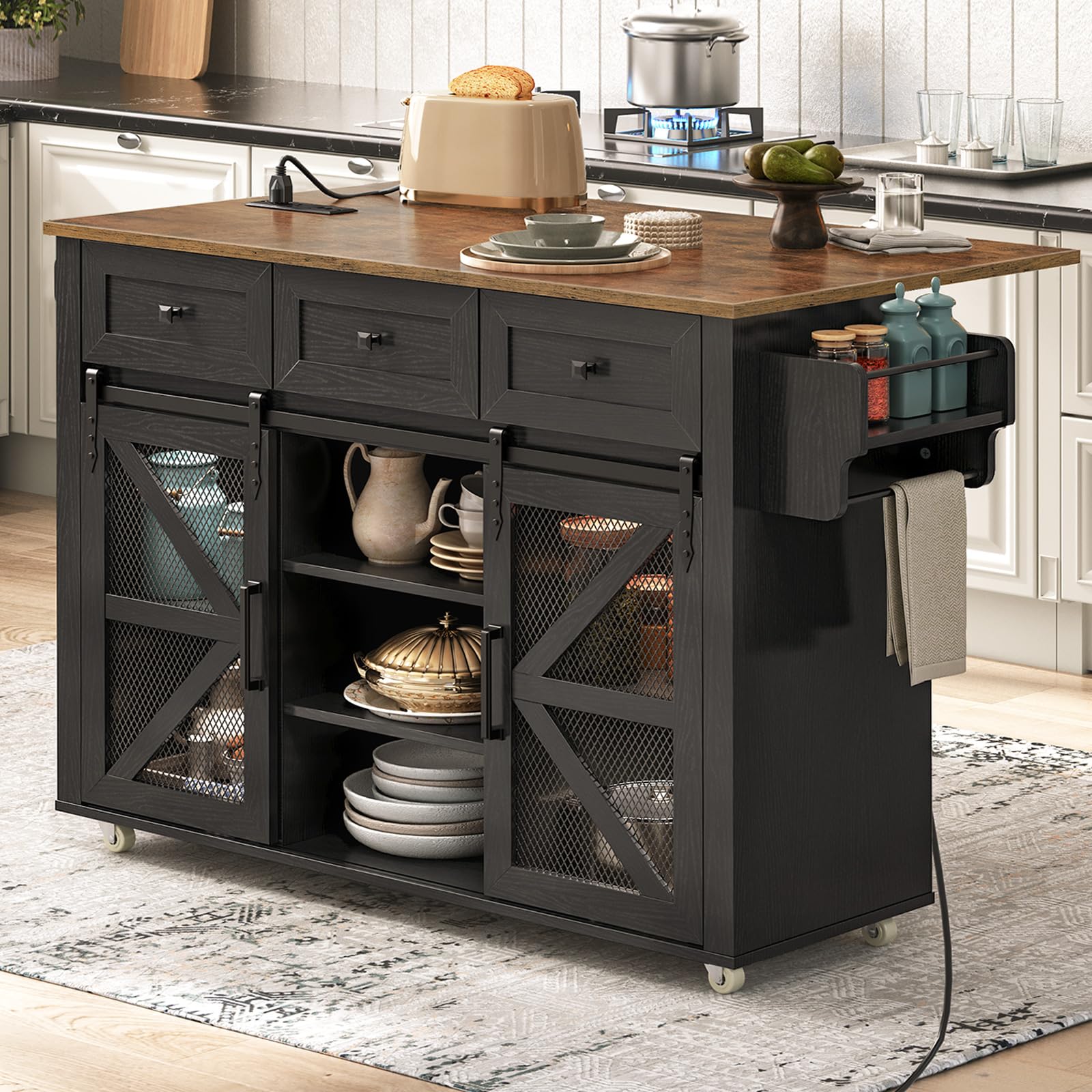 View of Rustic Kitchen Islands Storage Farmhouse Giverny Rustic Kitchen Island