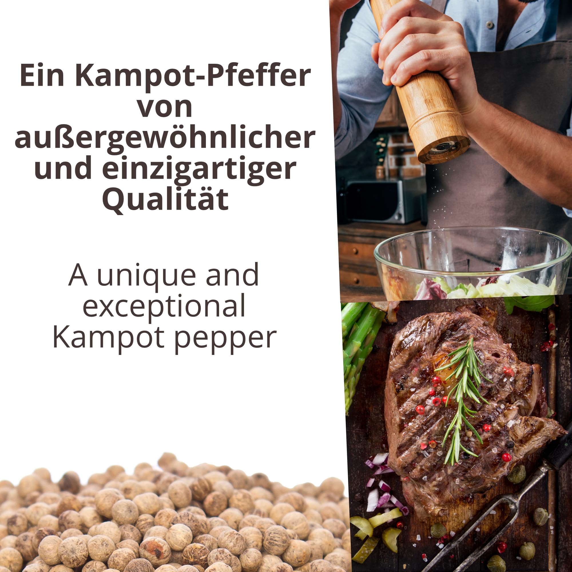 Khla - Kampot Pfeffer Weiß Bio 200g - Weißer Pfefferkörner Ganz Biologisch - Grand Cru, Stark & Kräftig - Zutat Küchen - Direkt vom Erzeuger - Weiße Körner Ganze für Mühle - Aus Kambodscha