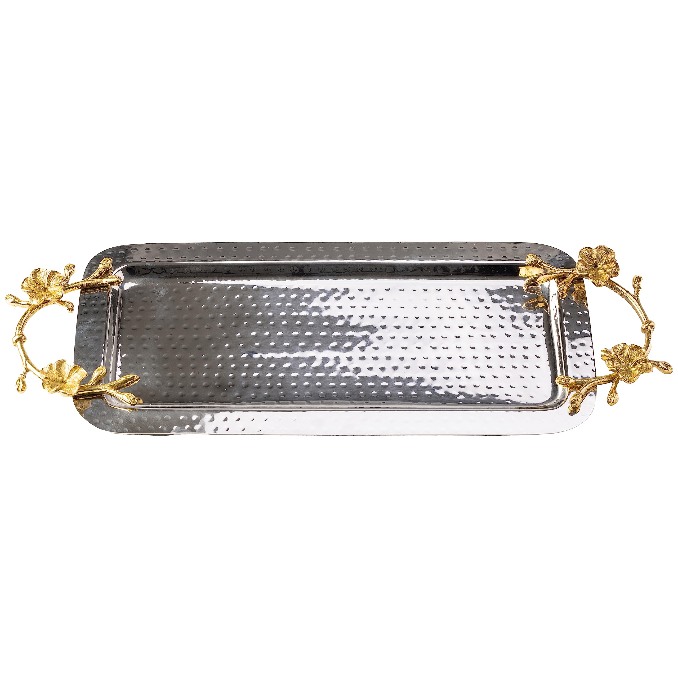 Yasmeen Artisan Stainless Steel Serving Tray | Floral Tray | Octagon Serving Tray | Trays for Appetisers, Main Course, Desserts and Snacks | Display Trays | Drink Trays | Food Trays